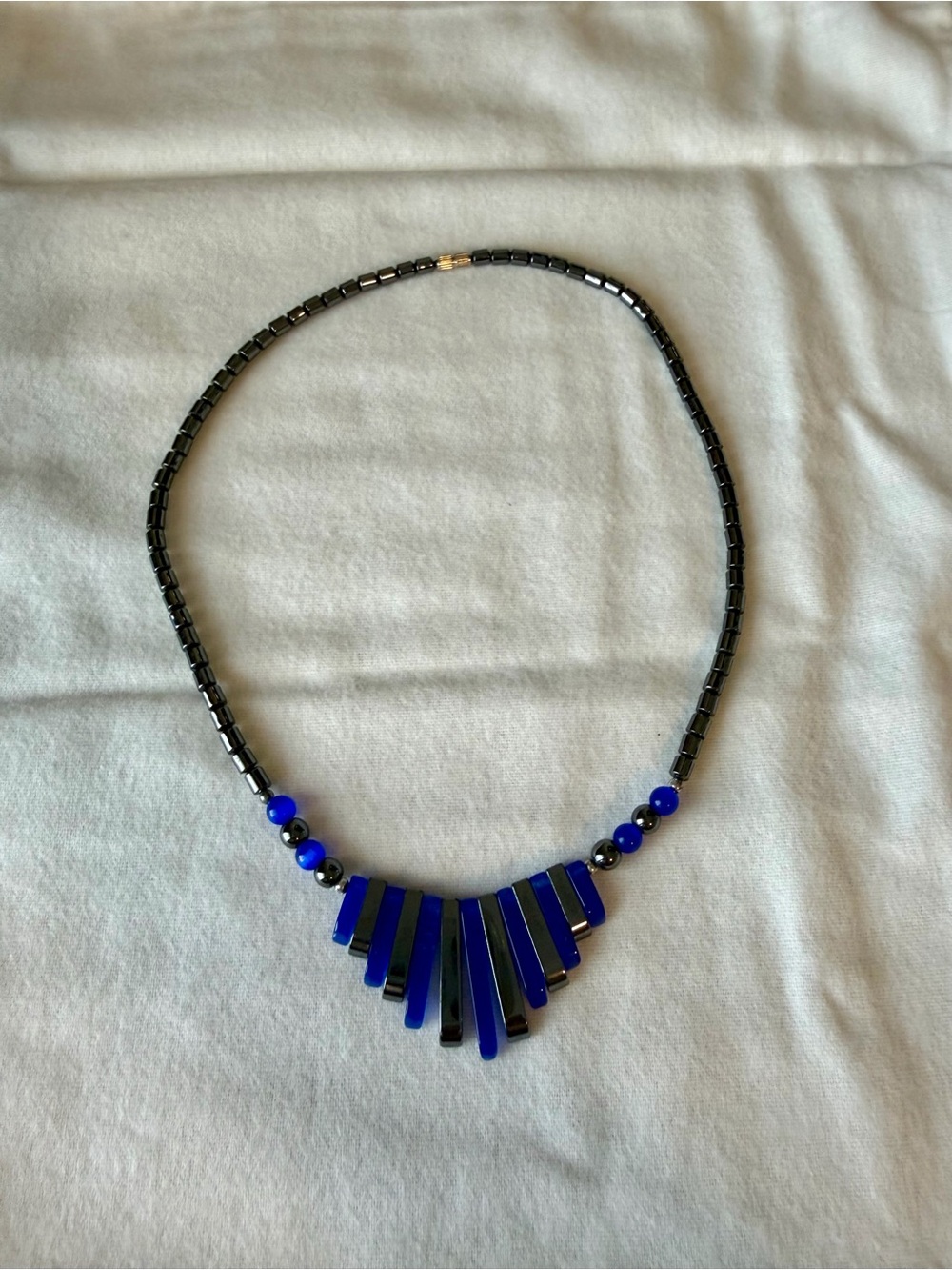 Blue and Black Art Deco Beaded Necklace